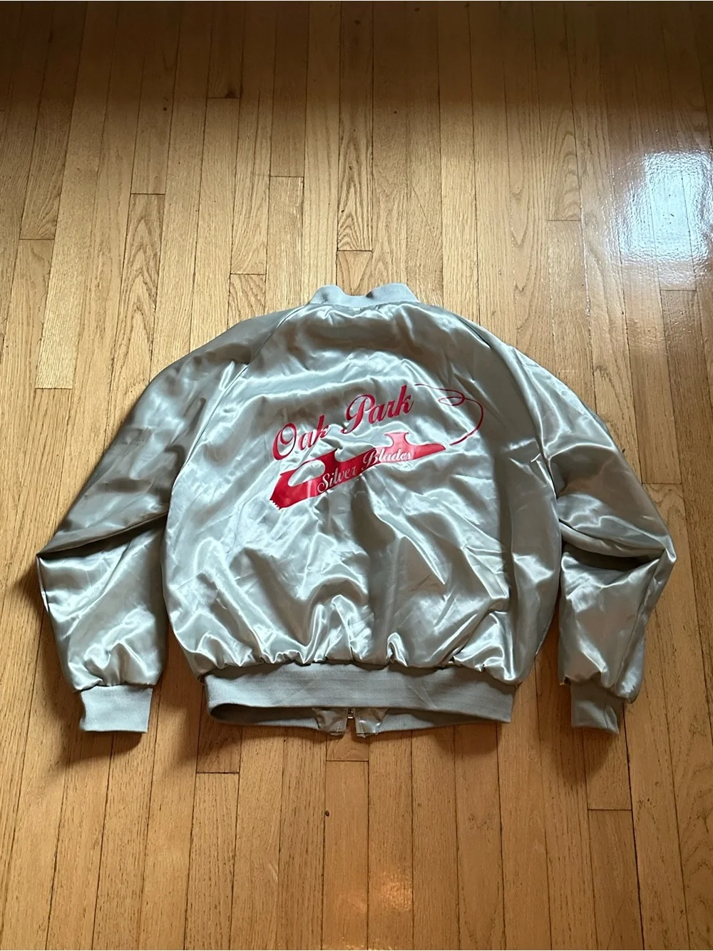 Vintage Silver Blades Satin Jacket Silver Embroidered Bowling Team Jacket USA